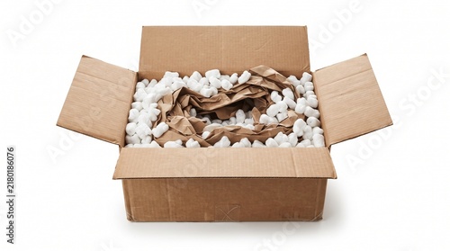 Open Cardboard Box Filled with Packing Peanuts for Secure Shipping