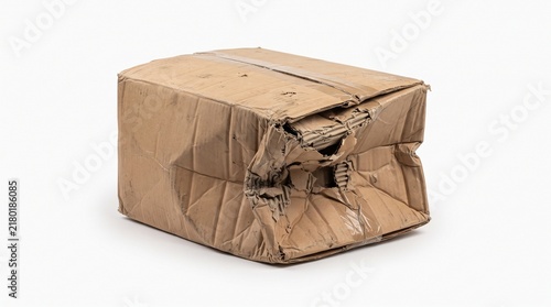 Damaged Crushed Cardboard Shipping Box Crumpled and Torn