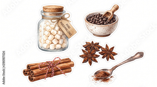 Watercolor Hot Cocoa with Condiments Illustration Cozy Winter Beverage Vector Graphic
