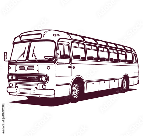 Vintagestyle illustration of a classic bus on white background