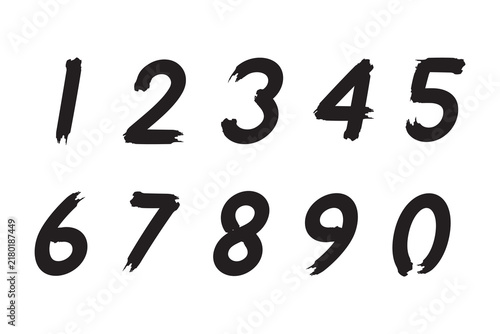 Hand-drawn grunge brushstroke numbers from zero to nine vector illustration