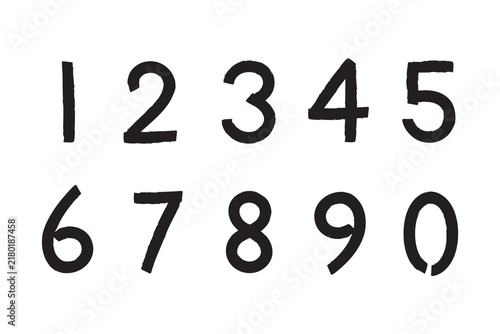 Hand-drawn grunge brushstroke numbers from zero to nine vector illustration