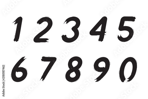 Hand-drawn grunge brushstroke numbers from zero to nine vector illustration
