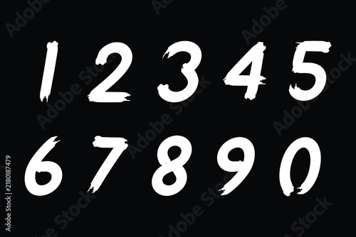Hand-drawn grunge brushstroke numbers from zero to nine vector illustration