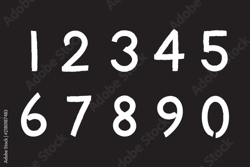 Hand-drawn grunge brushstroke numbers from zero to nine vector illustration