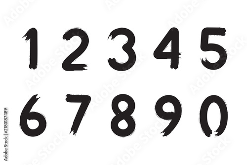 Hand-drawn grunge brushstroke numbers from zero to nine vector illustration