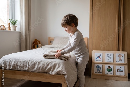 Child Following Visual Routine Schedule During Independent Activity