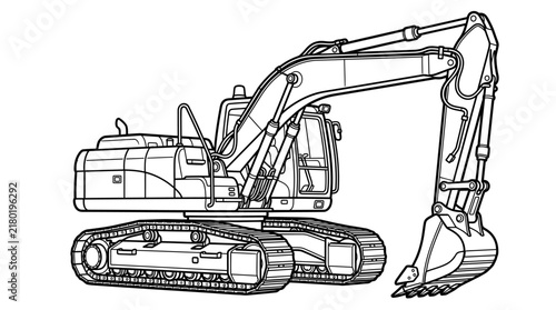 Excavator line art coloring page for kids and construction vehicle illustration vector.