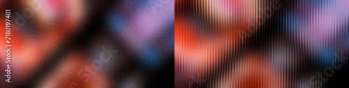 Glowing orange coral blue neon wave light gradient ribbed glass on dark grainy texture background for abstract header banner wallpaper poster cover project backdrop design