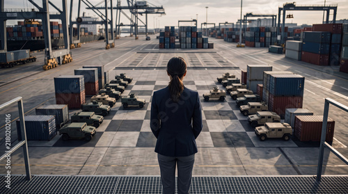 Geopolitical Strategy and Global Trade Conflict With Military Chessboard