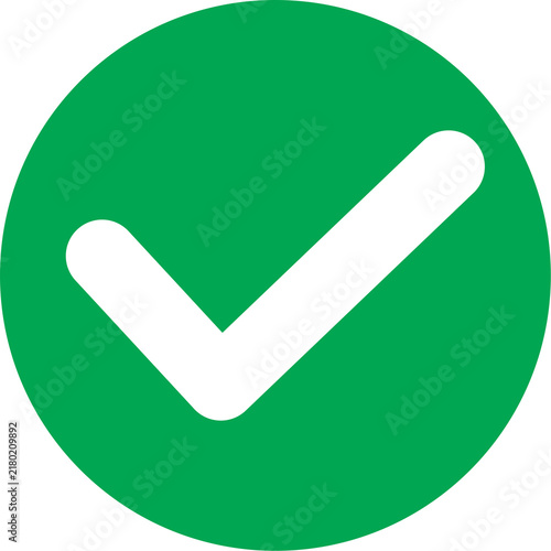 Cuadro en lienzo Green circle with white check mark icon, correct and success symbol, vector tick