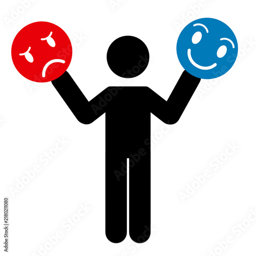 Bild auf Leinwand Bipolar disorder concept featuring a standing person holding happy and sad faces