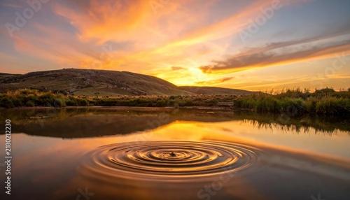 Golden Hour Ripples - Serene Lake Reflecting Sunsets Warm Embrace.