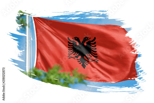 Bild auf Leinwand Albanian flag png sticker, brush stroke design, transparent background