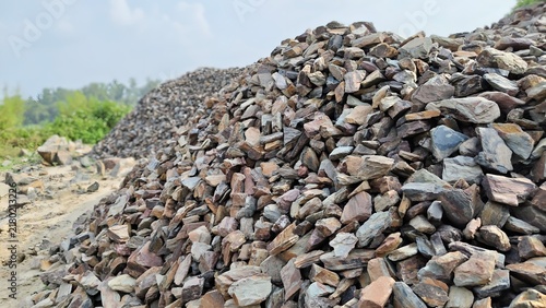 Картината върху платно Large pile of crushed gravel and stones for construction and industrial road building