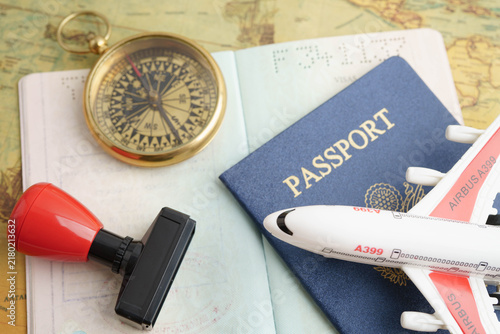Fotografie Italy passport with approved stamp on document for tourism to immigration at airport in country
