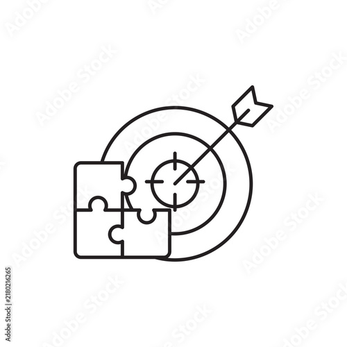 Dartboard with puzzle icon vector for business strategy problem solving teamwork decision making focus accuracy success goal achievement creative thinking solutions