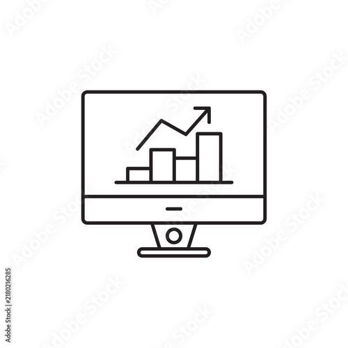 Computer monitor with rising bar chart icon for business growth data analysis investment strategy performance tracking financial management market trends