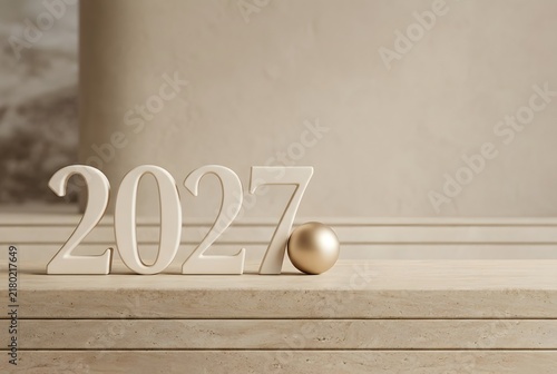 Elegant 2027 White Numbers with Gold Sphere for New Year Celebration