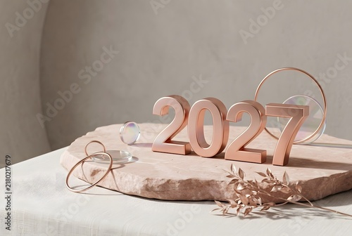 Elegant 2027 Year Celebration Decorations with Rose Gold Numbers and Metallic Circles