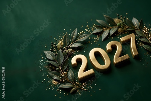 Elegant Golden 2023 New Year Celebration with Green Foliage