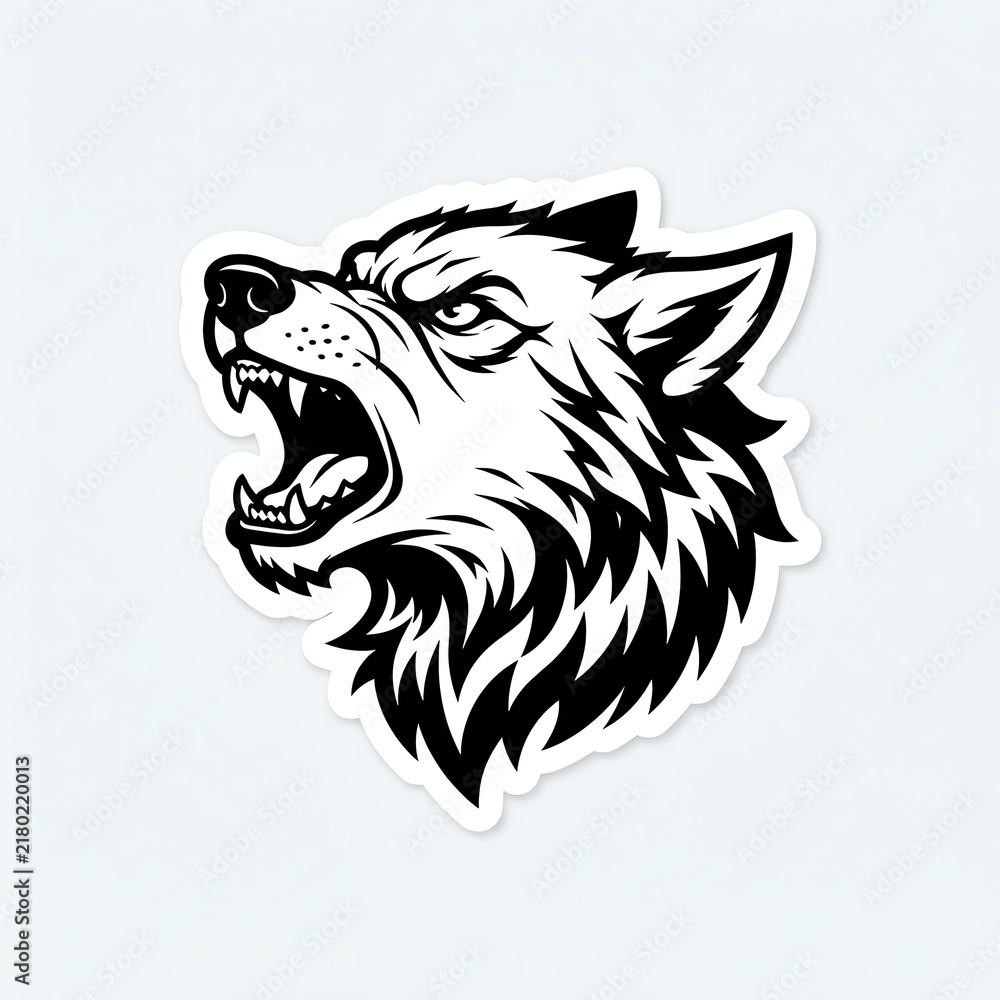 Fototapeta premium Aggressive wolf head mascot illustration black and white vector art