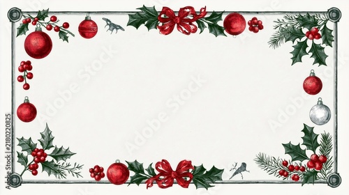 Vintage christmas frame decorating a white background