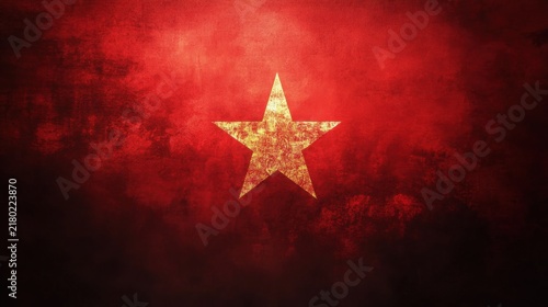 A glowing golden star centered on a dark red textured background