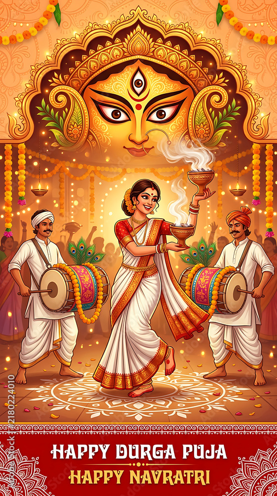 Naklejka premium Festive durga puja and navratri celebration illustration