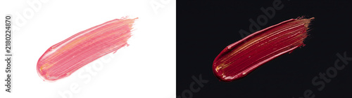 Obraz na płótnie Lipstick smear in glossy red and gold tones for beauty branding, shown in PNG, T