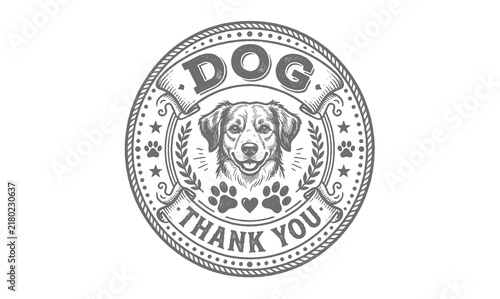 Vintage Dog Thank You badge emblem vector illustration