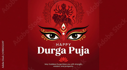 Happy durga puja greeting card with goddess durga illustration