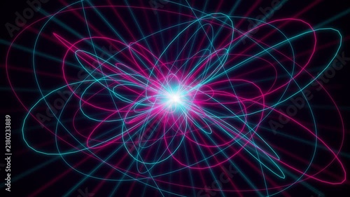 Abstract digital visualization of a complex particle physics collision event
