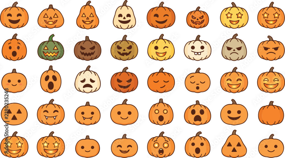Obraz premium Autumn Halloween pumpkin patch collection set vector illustration for seasonal holiday decoration graphic design