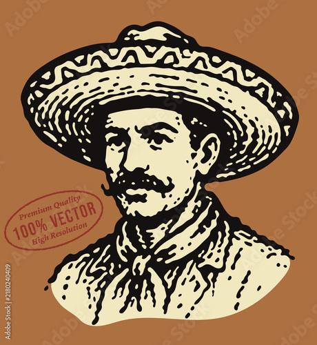 Retro vector illustration of a Mexican man in sombrero
