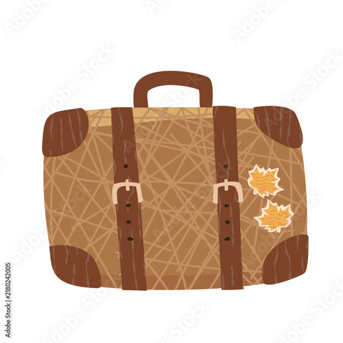 Cute vintage autumn brown suitcase luggage illustration isolated on white background