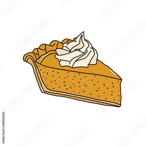 Slice of pumpkin pie with whipped cream vector illustration