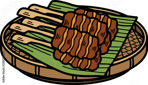 Картината върху платно Thai Grilled Pork Skewers on a Banana Leaf moo ping