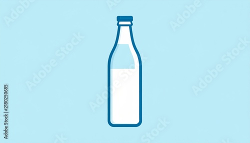 Minimalist Milk Bottle Icon | Blue and White Vector Illustration