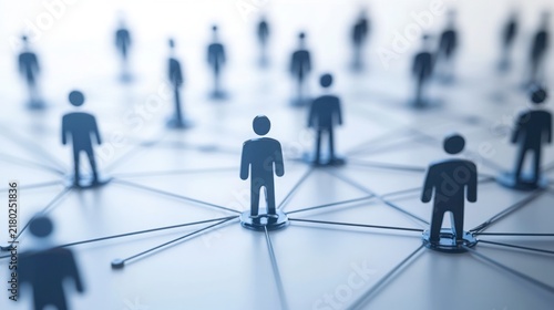 Abstract human figures connected by lines in a network structure