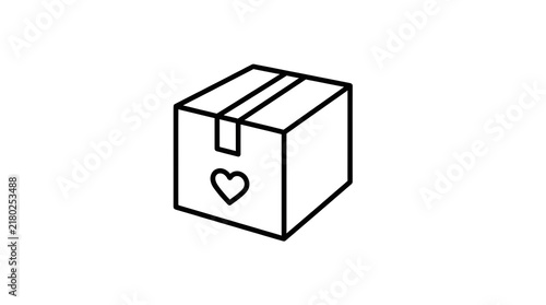 Cardboard box icon featuring a heart symbol representing a donation package or a caring service.