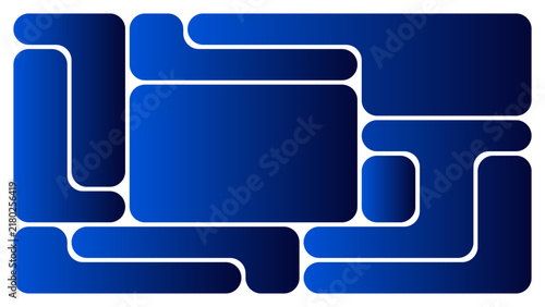 Modern cyan and blue gradient puzzle grid, abstract interlocking layout template for creative photo collages.