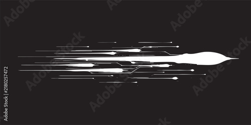 Abstract White Speed Streak with Dynamic Motion Trails on Dark Background – Futuristic Energy and Technology Effect
