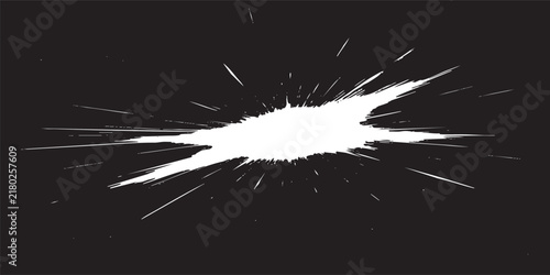 Abstract White Paint Splash Burst on Dark Black Background, Dynamic Ink Explosion with Sharp Splatter Strokes, Grunge Texture, Creative Energy Effect, Modern Artistic Design