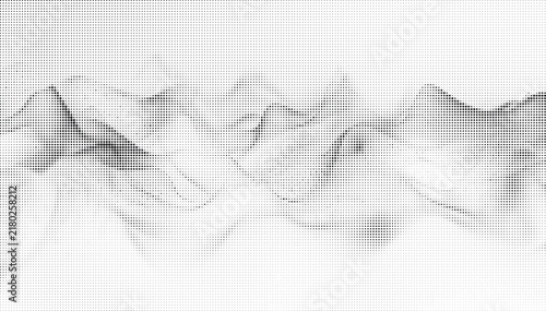 Abstract halftone background with black dots forming wavy mountain shapes