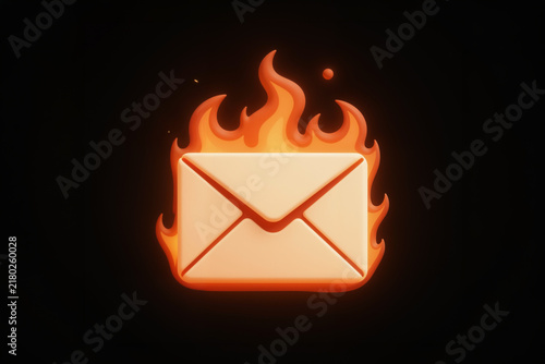 Stylized Email Envelope Icon with Soft Orange Flames Emanating