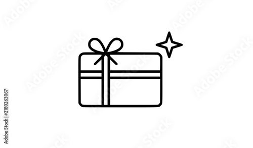 Gift card with ribbon and bow line icon isolated on white vector illustration