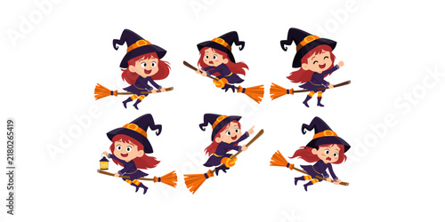 Cartoon Witch Flying on Broom Illustration