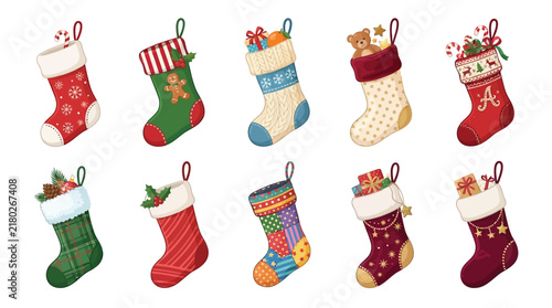 Christmas-Stocking Vector Set With Festive Holiday Decoration Designs