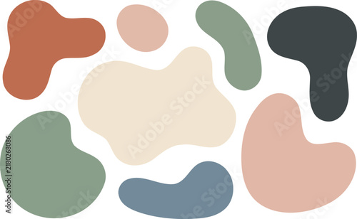 Abstract organic shapes in muted earth tones form a flowing vector pattern